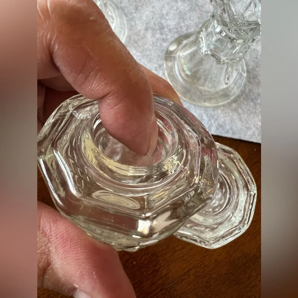 Candlestick Pair Diamond Pattern 8.25" Clear Glass for Taper Candles - Picture 6 of 7